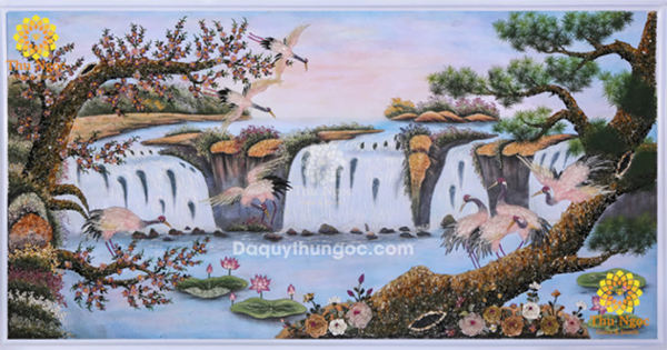 giá tranh đá quý phong cảnh làng quê - đào hạc nước
